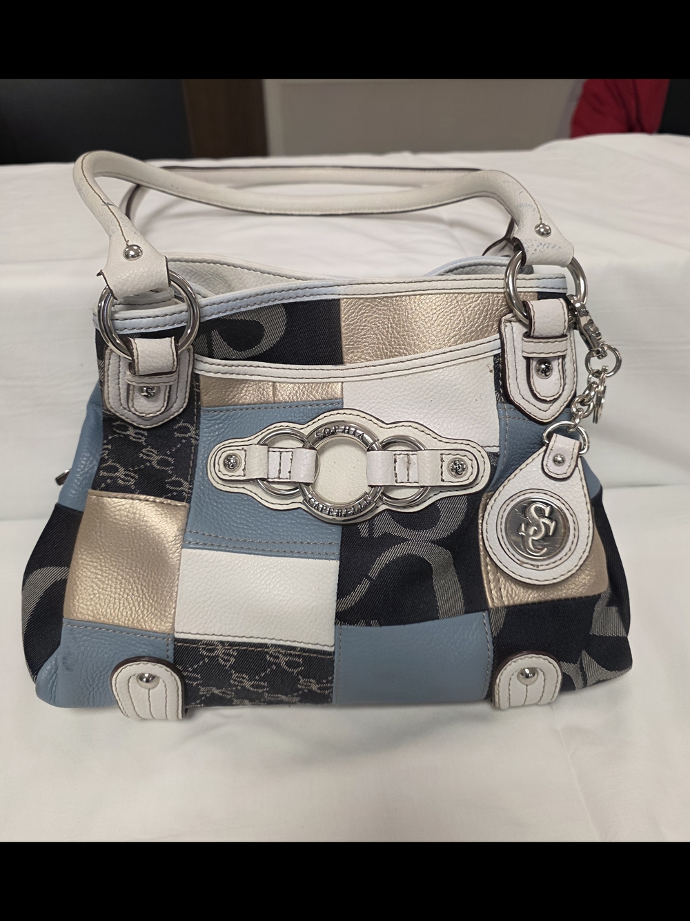 Y2K Sophia Capperelli  Boho hippie,patchwork roomy bag. Bluejeans blue & silver.